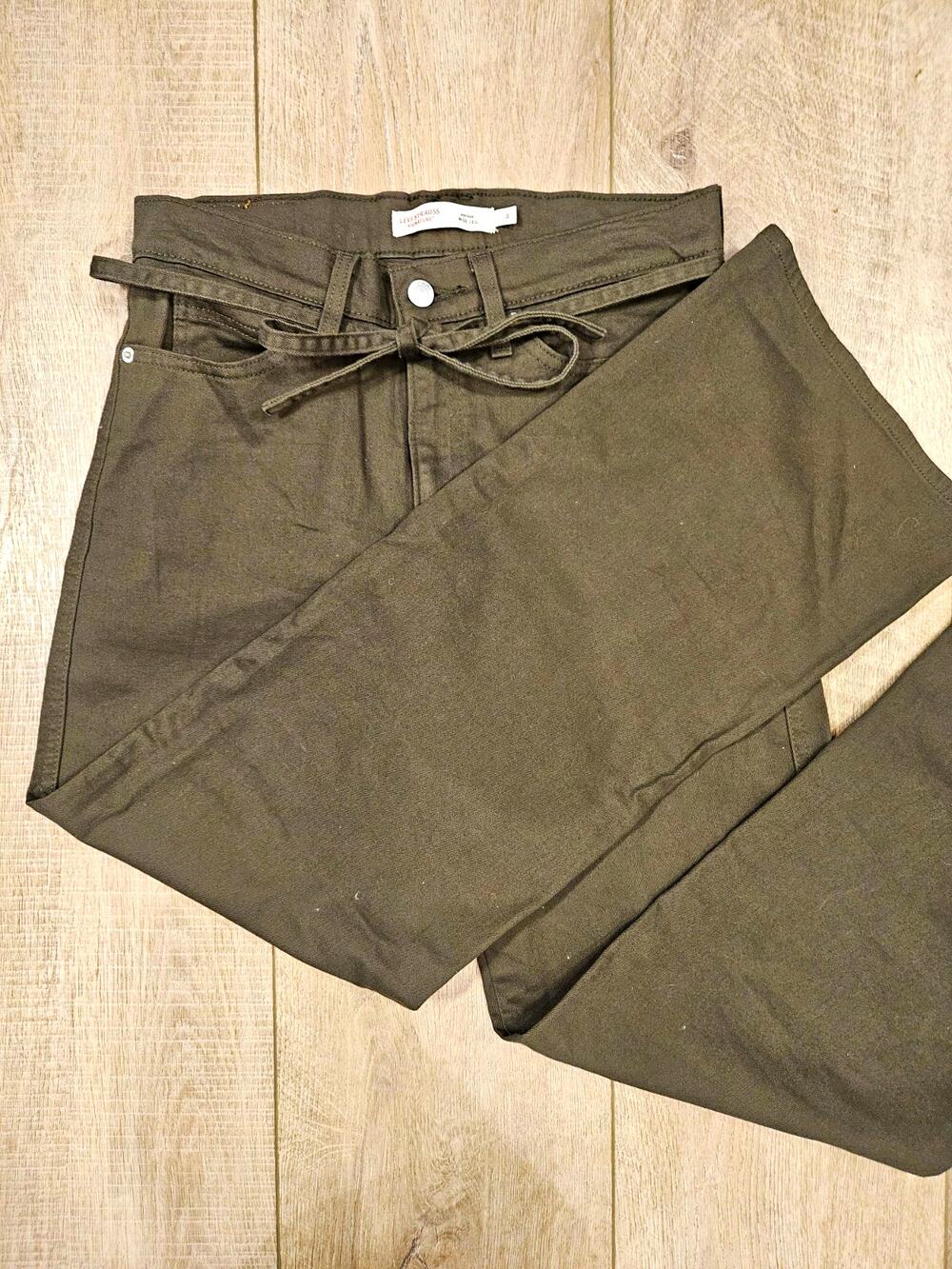 Levi Strauss Signature Vintage Wide Leg Pants Olive Green Tie Waist Size 4
